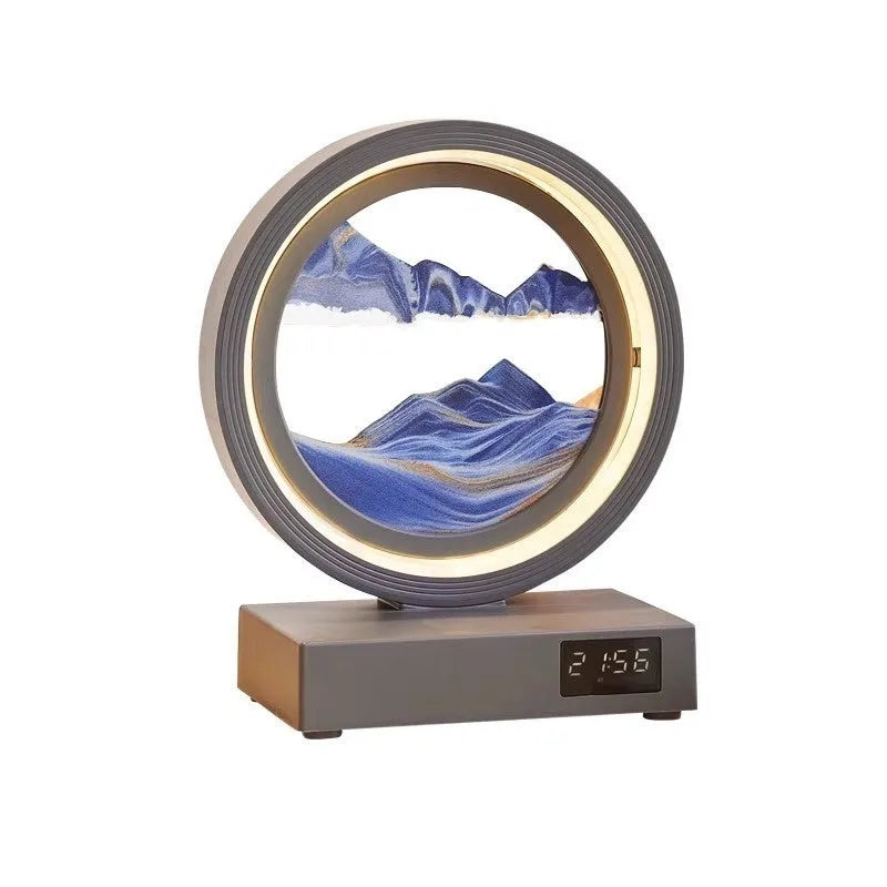 Quicksand painting clock night lamp with wireless charger and three-colour LED, available in multiple sand and frame colours