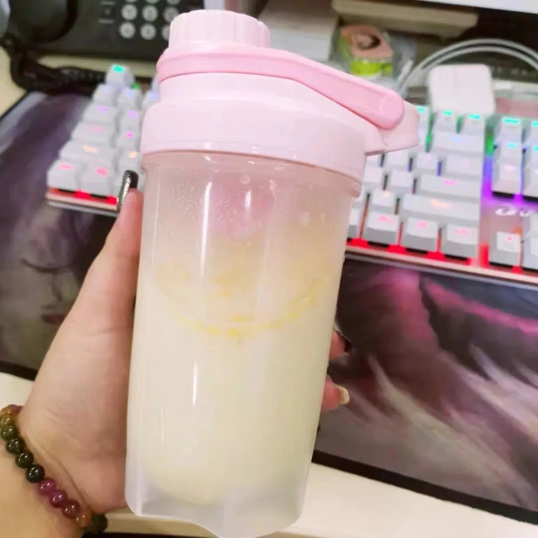 Blender shaker bottle with stirring ball, leakproof knob lid, 500ml or 700ml, solid colours purple blue pink yellow grey