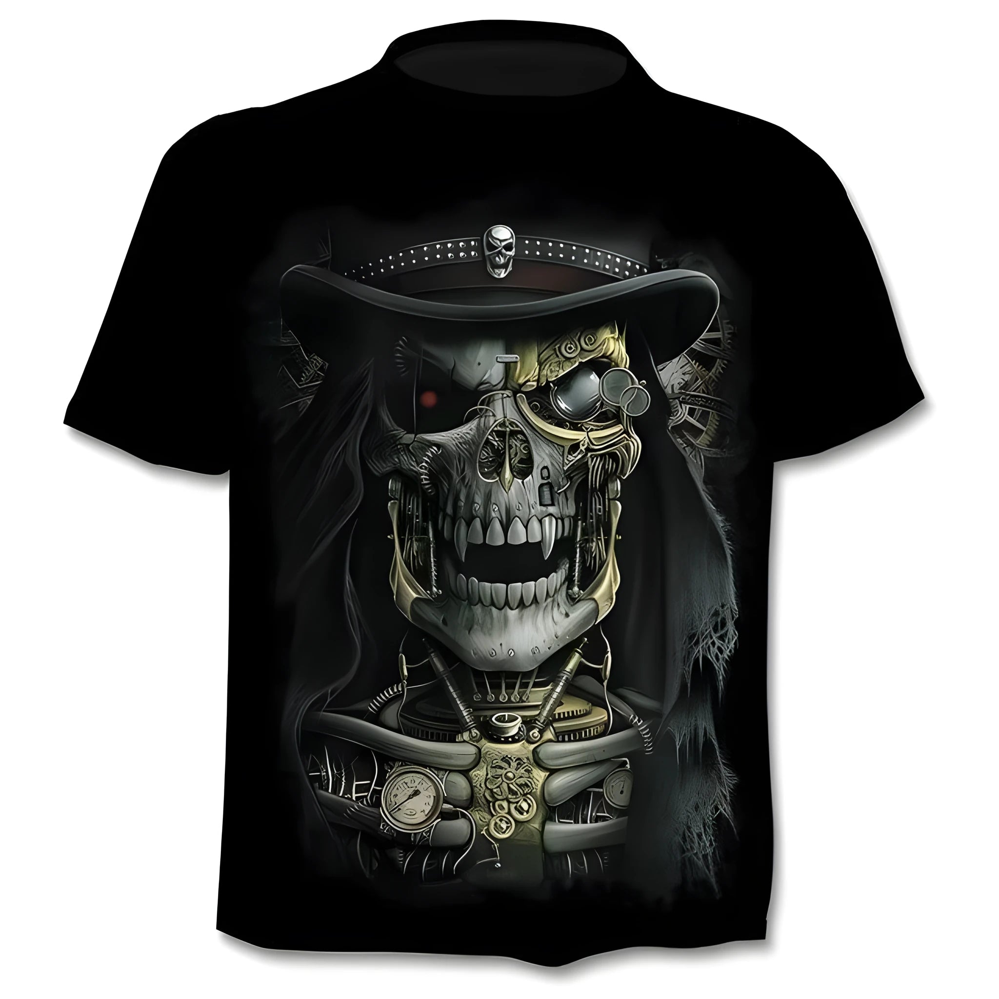 Men's punk Gothic skull print T-shirt round neck regular sleeve multiple colours sizes XS to 6XL