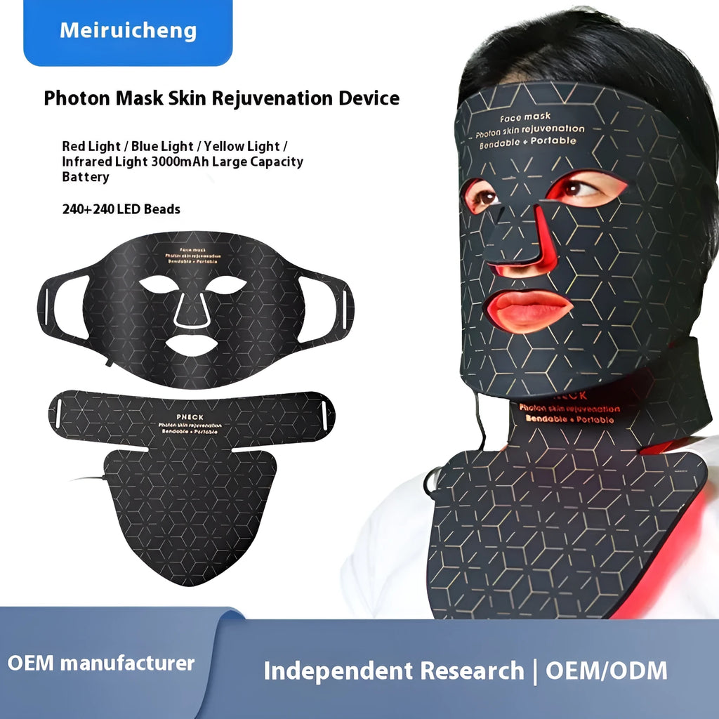 Infrared colour light skin rejuvenation beauty apparatus face mask in black with double ear loops for home use