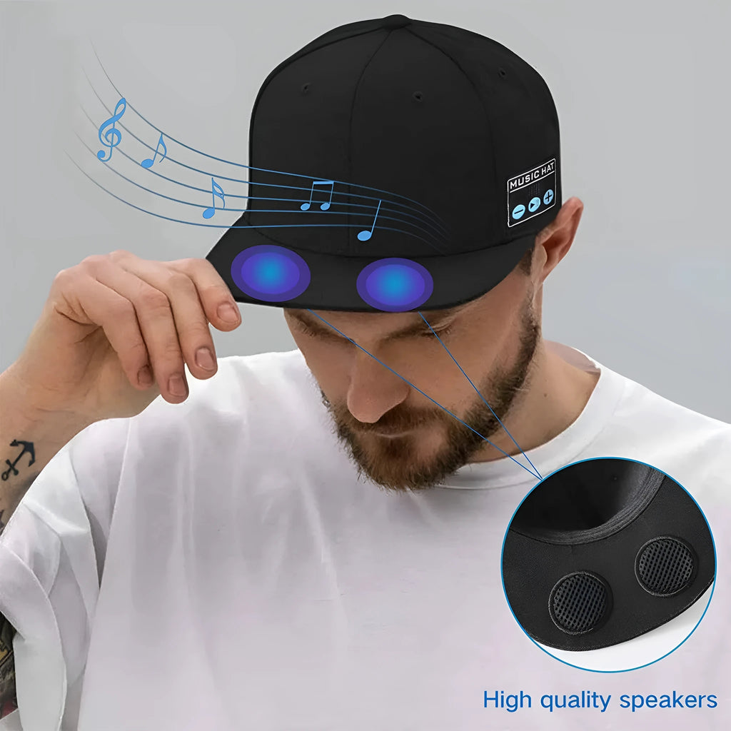 Wireless Bluetooth Audio Cap with noise reduction, bilateral stereo, navy blue colour, 10-hour battery