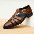 Men's leather sandals in black and brown with rubber sole, sizes 37-46