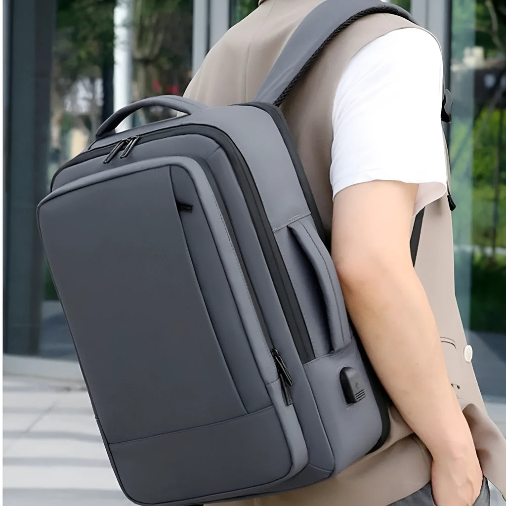 Men's large capacity waterproof Oxford cloth business backpack with curved shoulder straps in black