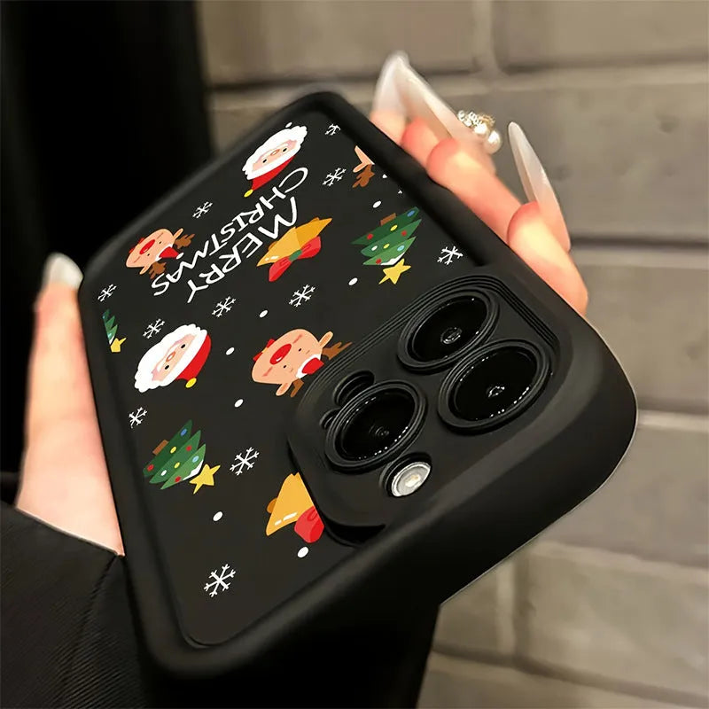 Santa Elk TPU soft shell phone case in EB high bamboo black with cartoon airbag design for iPhone