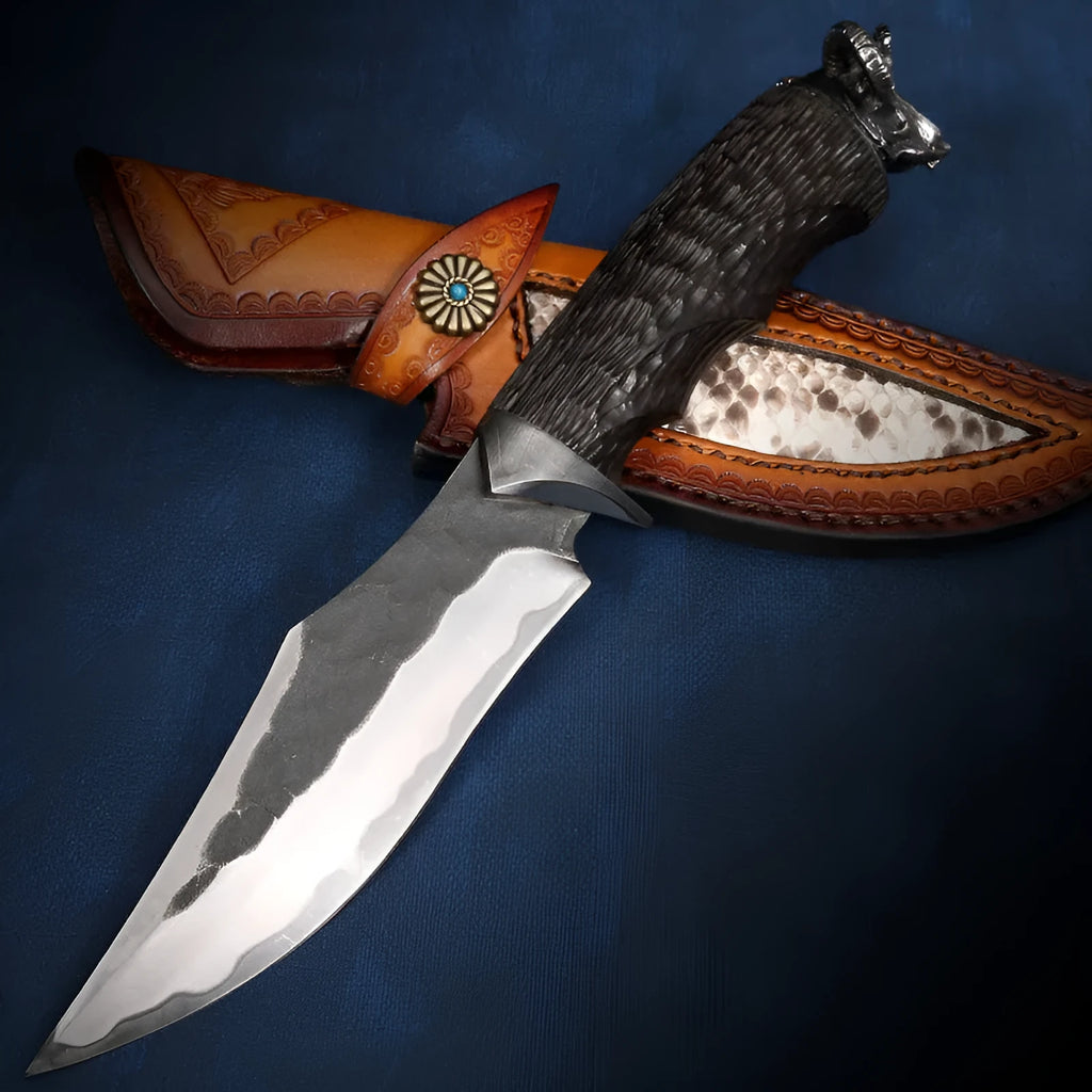 Black Goat high-hardness three-in-one steel straight knife 250mm with black finish