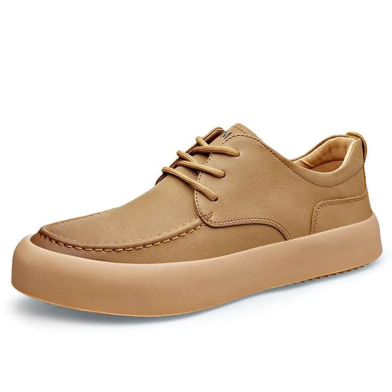 Men's casual lace-up shoes in AM02 brown colour with round toe and flat heel design
