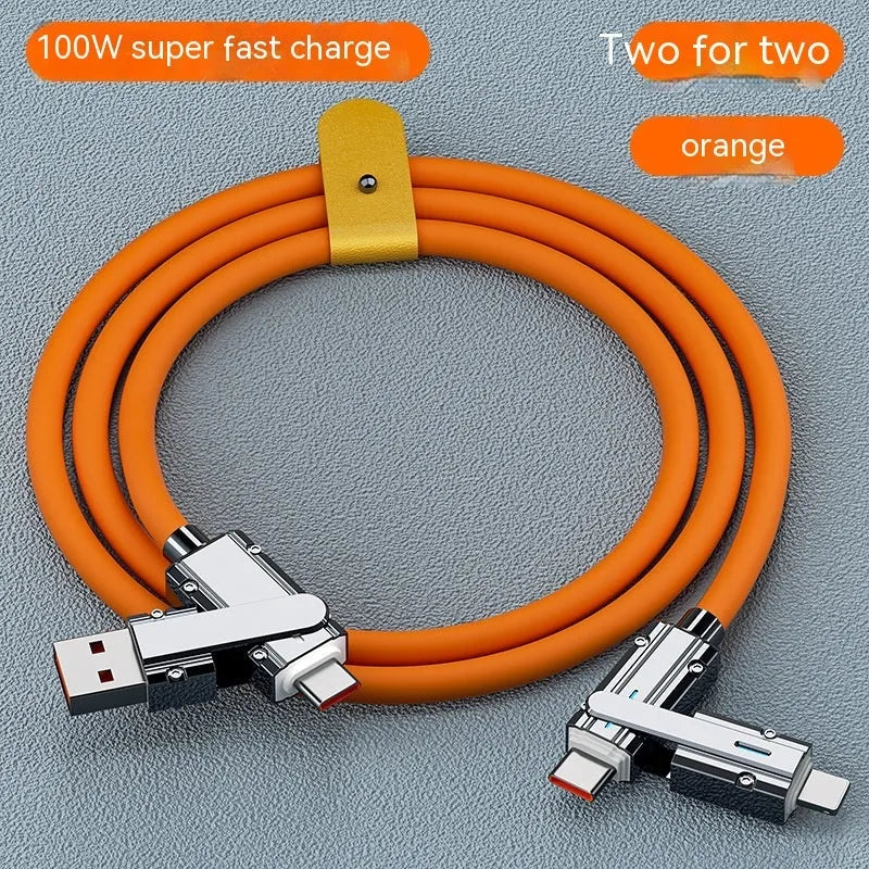 Fast charging mobile phone cable with zinc alloy connectors in orange colour