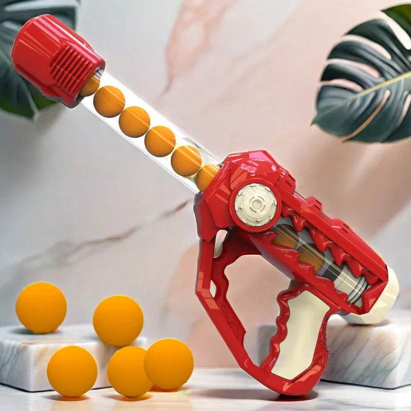 Children's toy soft bullet gun in red with foam balls for manual continuous shooting