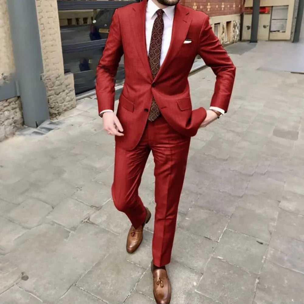 Men's slim fit acetate fibre business suit in multiple colours with two-button jacket and matching trousers
