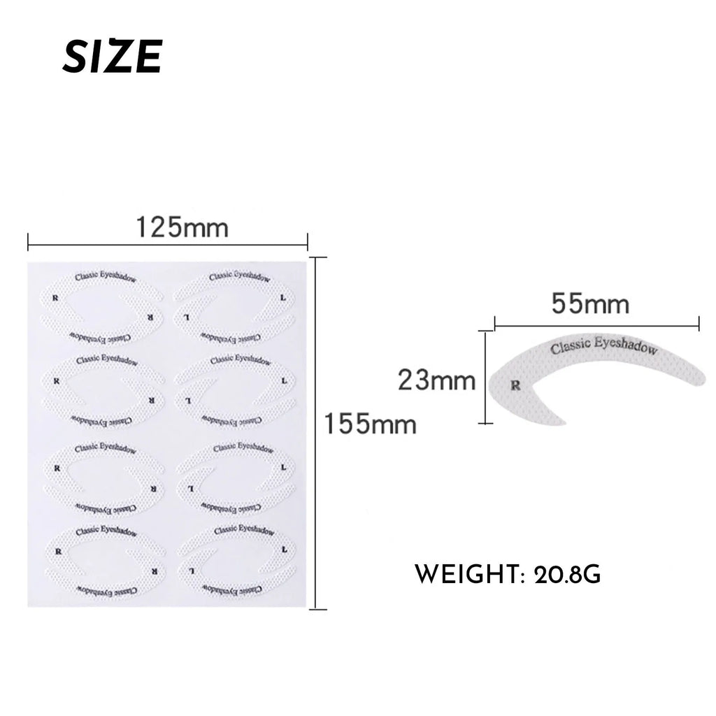Four reusable eyeliner stencils on a pink background, showing winged and curved cut-out shapes for makeup application.