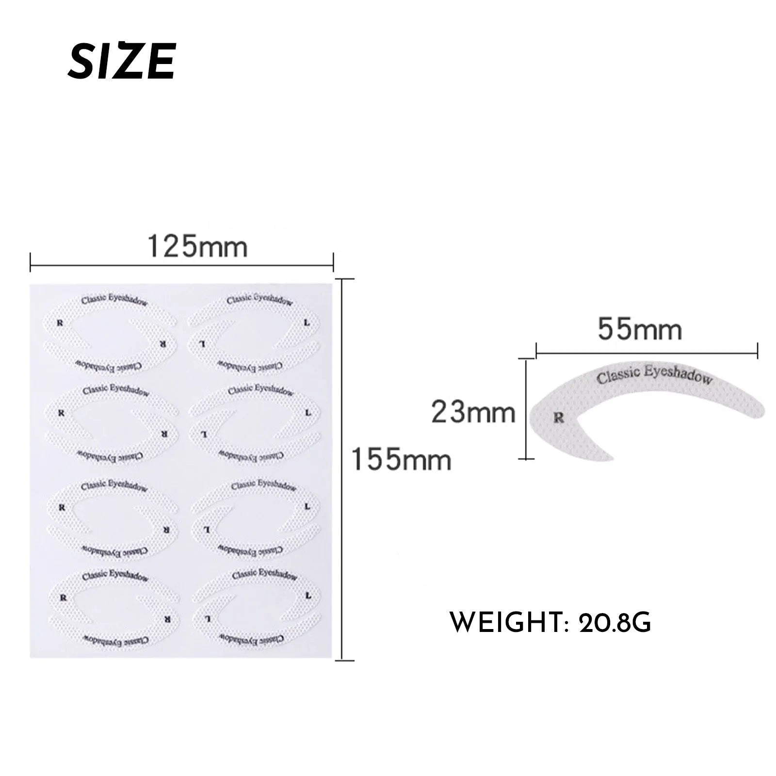 Four reusable eyeliner stencils on a pink background, showing winged and curved cut-out shapes for makeup application.