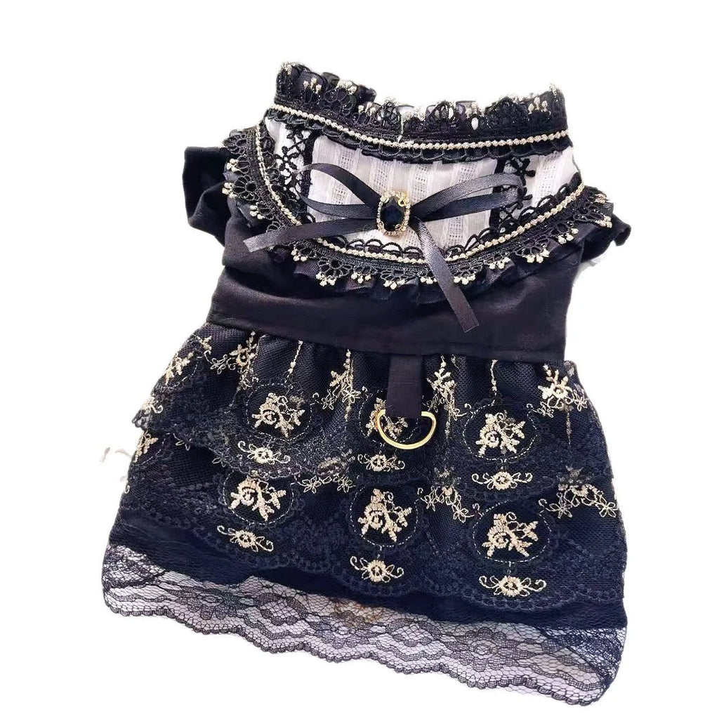 Golden gothic-style flared skirt for a small dog or cat on a white background.