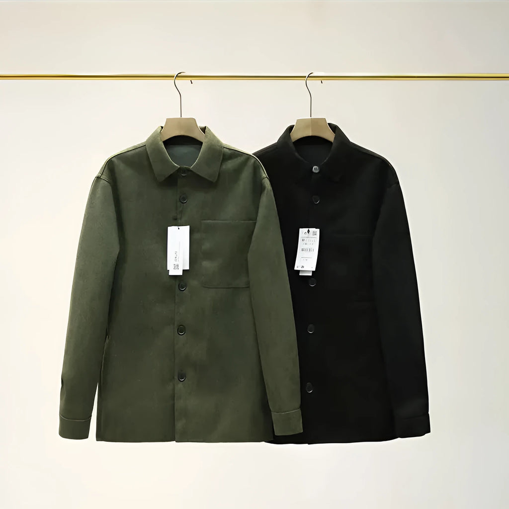 New men's loose lapel long sleeve shirt in black, thin polyester silk fabric, sizes S to XL