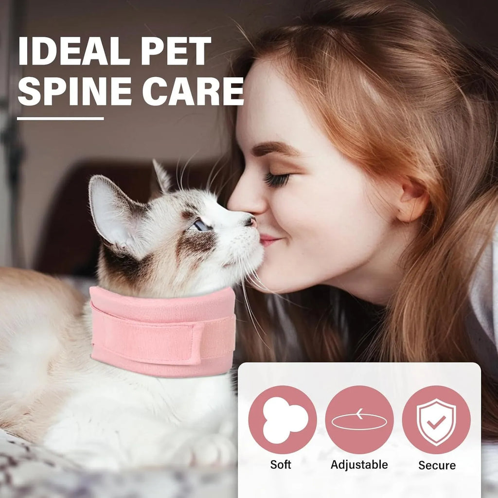 Grey and pink soft fabric recovery cone collars for cats and dogs in four different sizes.