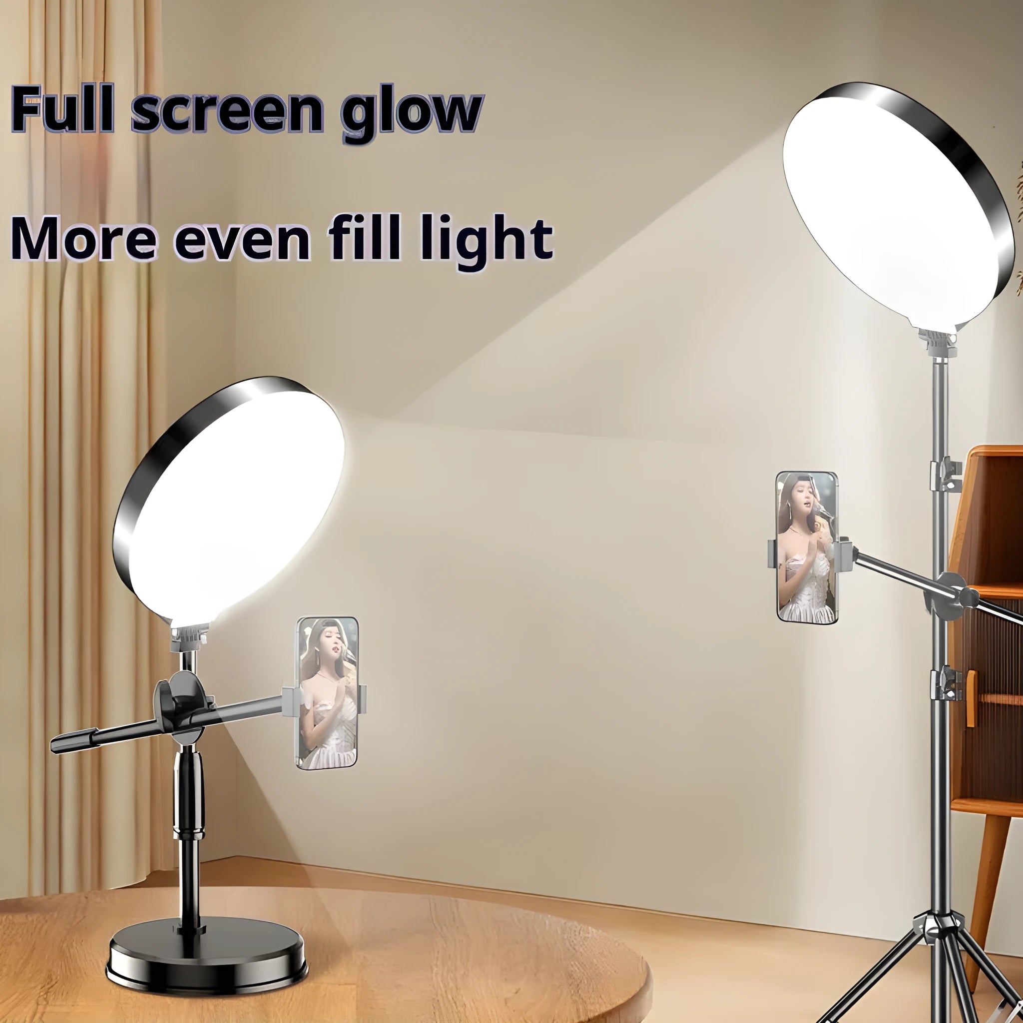 Desktop makeup fill light round full screen LED 16cm 5V three colour temperature with bracket