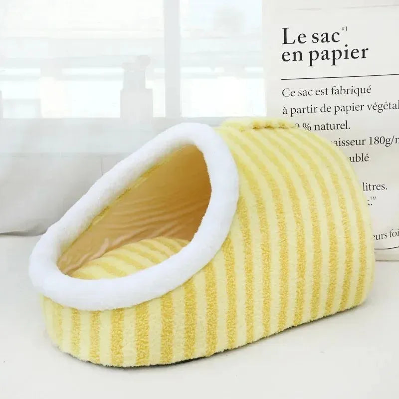 Thickened 3D hole pet bed for cats and small dogs with removable sponge cushion in striped fabric