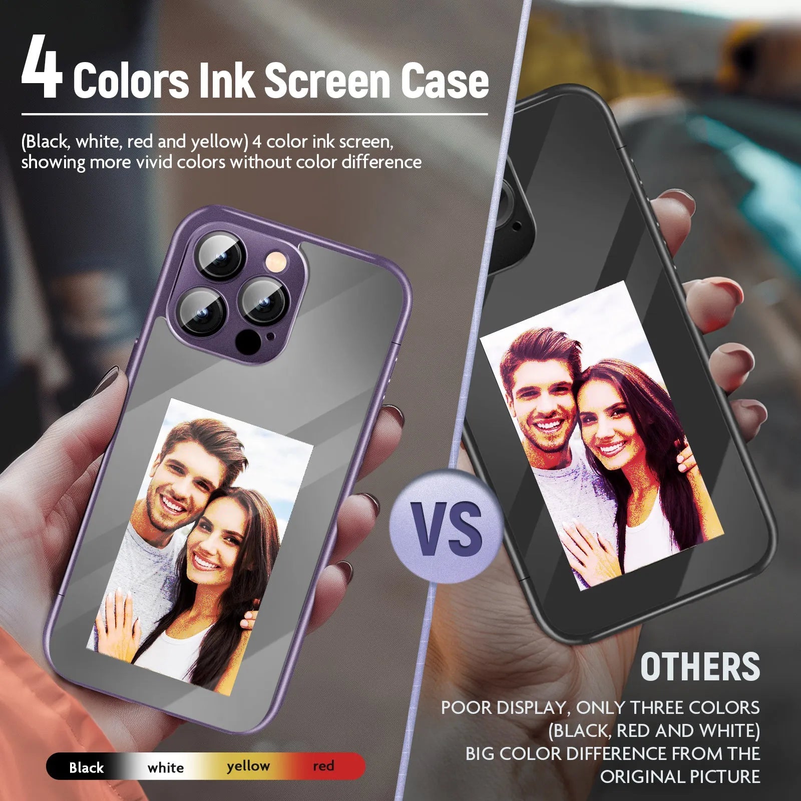 Black iPhone 15 Pro Max flip phone case showing NFC chip and custom ink screen on cover.