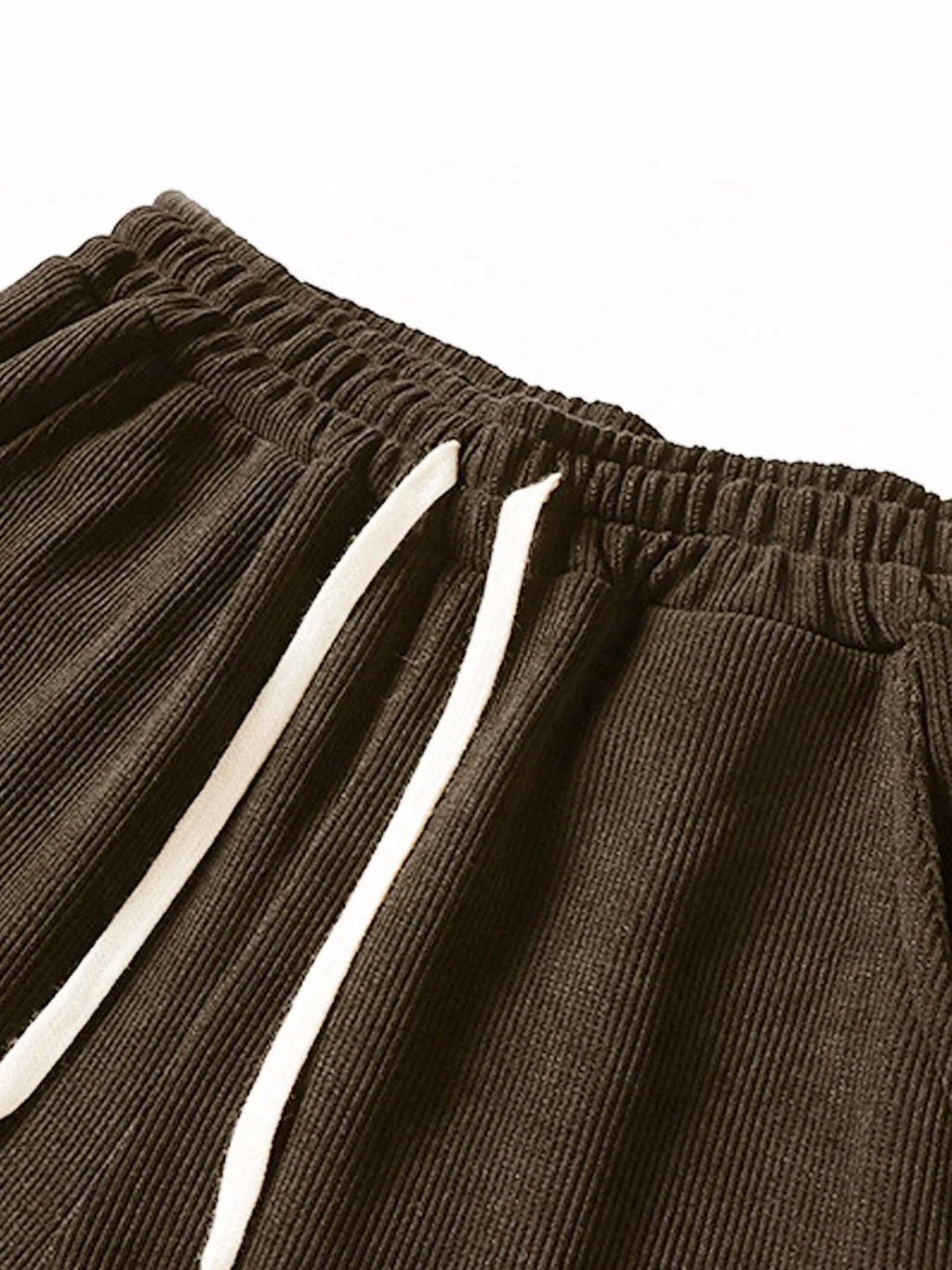 Retro corduroy men's casual striped trousers in black, mid-waist, polyester fabric