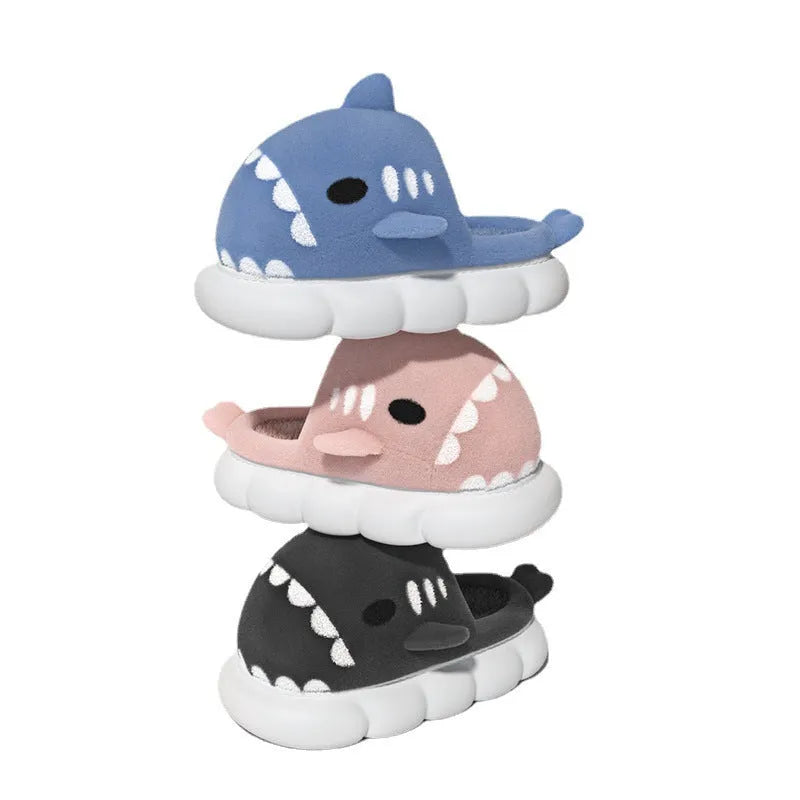 Shark slippers warm winter house shoes suede upper anti-skid sole indoor unisex couple colours