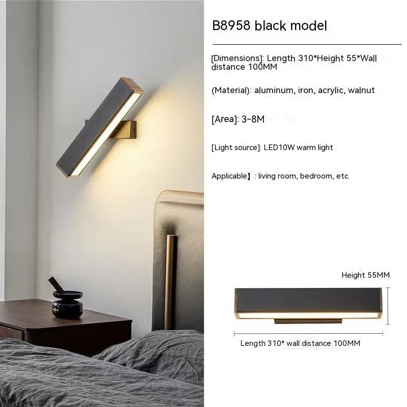 Black or grey corridor wall light, 220 x 60mm, 10W or 6W, 220V, rotatable model shown.