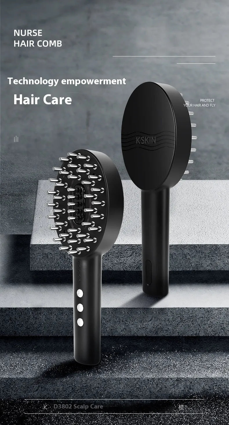 KD3802 black handheld scalp massager with charging cable and instruction manual