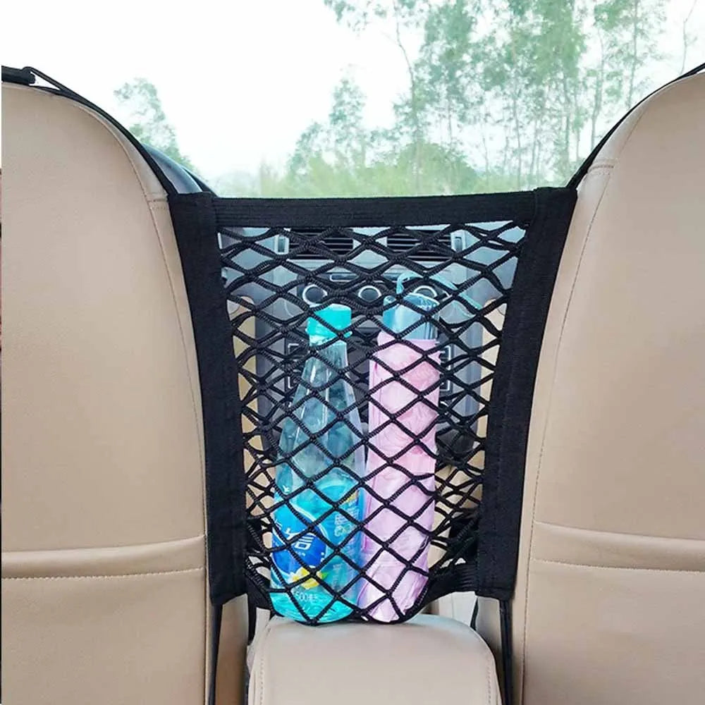 Black elastic nylon car pet fence with hooks for middle seat isolation