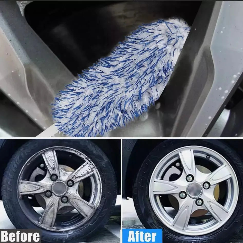 Soft microfiber 44cm car wheel cleaning brush for deep rim bed and spoke cleaning