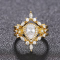 Women's drop-shaped ring with inlaid zircon and copper band in yellow gold colour, sizes No.6 to No.10