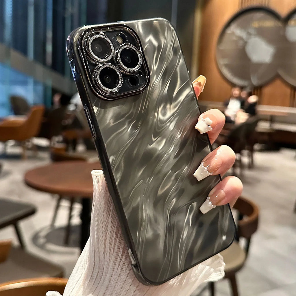 Water ripple IMD glitter fine hole translucent PC phone case for iPhone, anti-fall protection, available in white purple green blue black silver gray