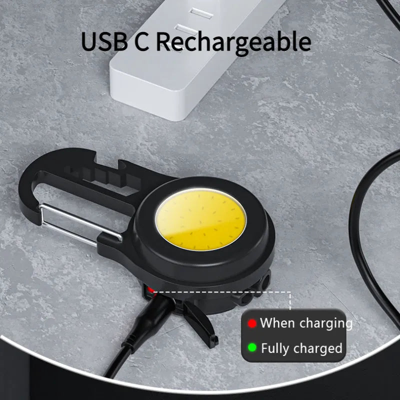6 IN 1 mini keychain lamp with COB light, magnetic base, and bottle opener in aluminium alloy