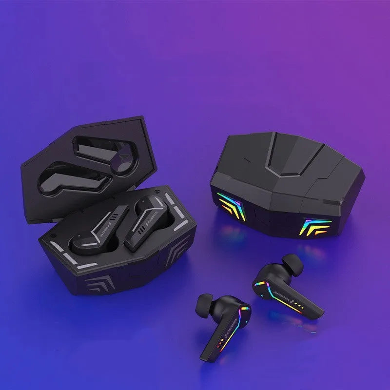 Black TWS wireless Bluetooth earbuds for low latency gaming and sports