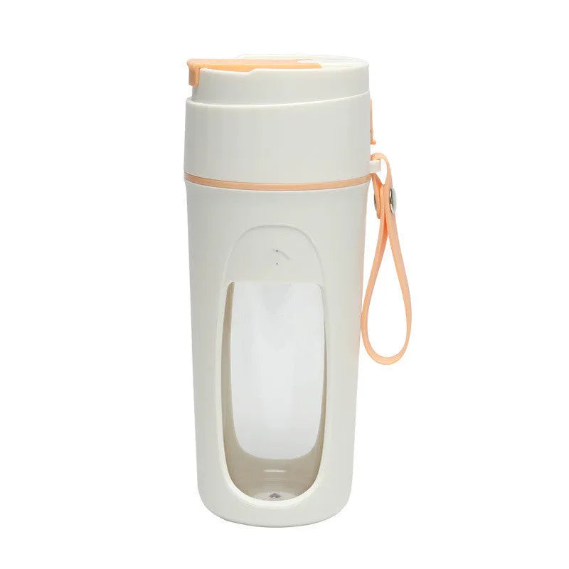 Portable USB charging blender with borosilicate glass cup in grass green, light purple and fresh orange colours