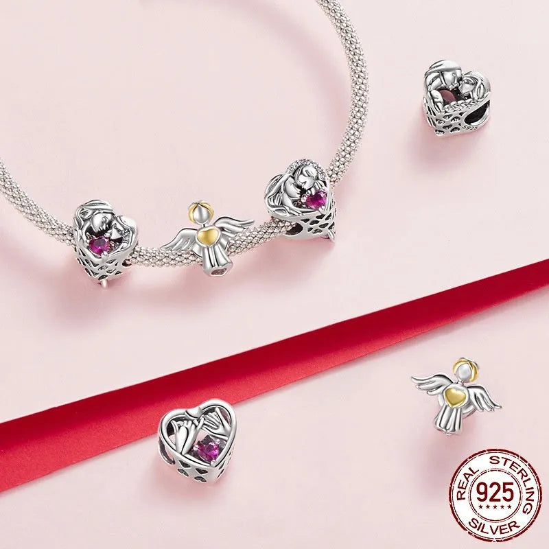 S925 silver Love Sisters charm bead, 1.0x1.1cm with 0.45cm hole, oxidation finish SCC3060
