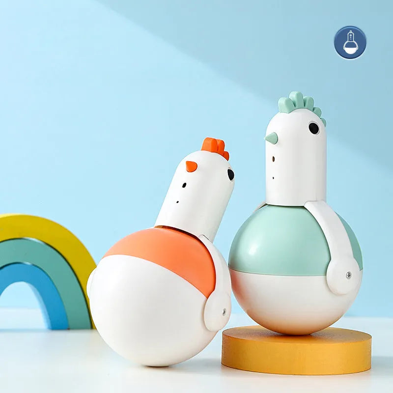 Electric chicken-shaped cat toy with infrared sensor and self-balancing system in green or orange colour