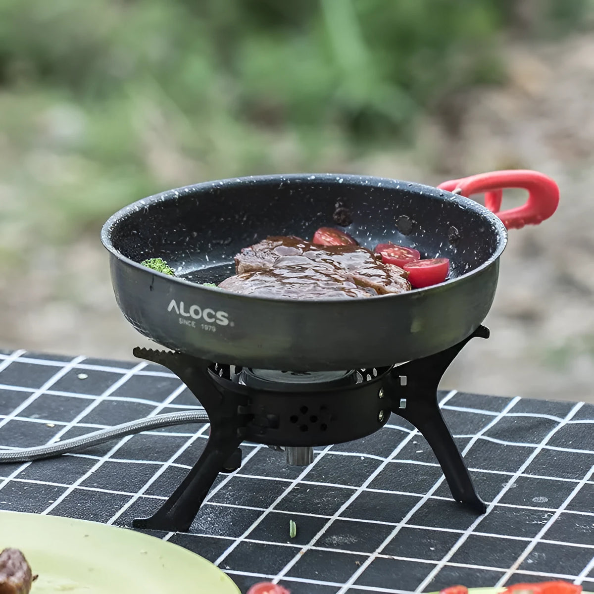 Alocs medical stone colour non-stick folding frying pan, 180mm diameter, aluminium alloy, compact for outdoor use