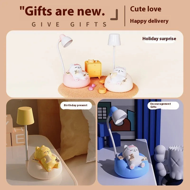 Creative Sleeping Cat small night lamp USB rechargeable pat lamp ABS PVC 84x84x152mm blue