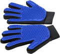 Blue pet grooming gloves with silicone massage tips for dogs cats horses hair removal