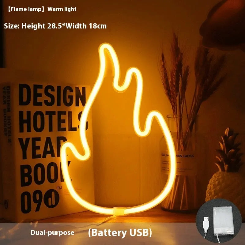 Creative flame shape LED small night lamp with USB and battery dual-use, warm light option