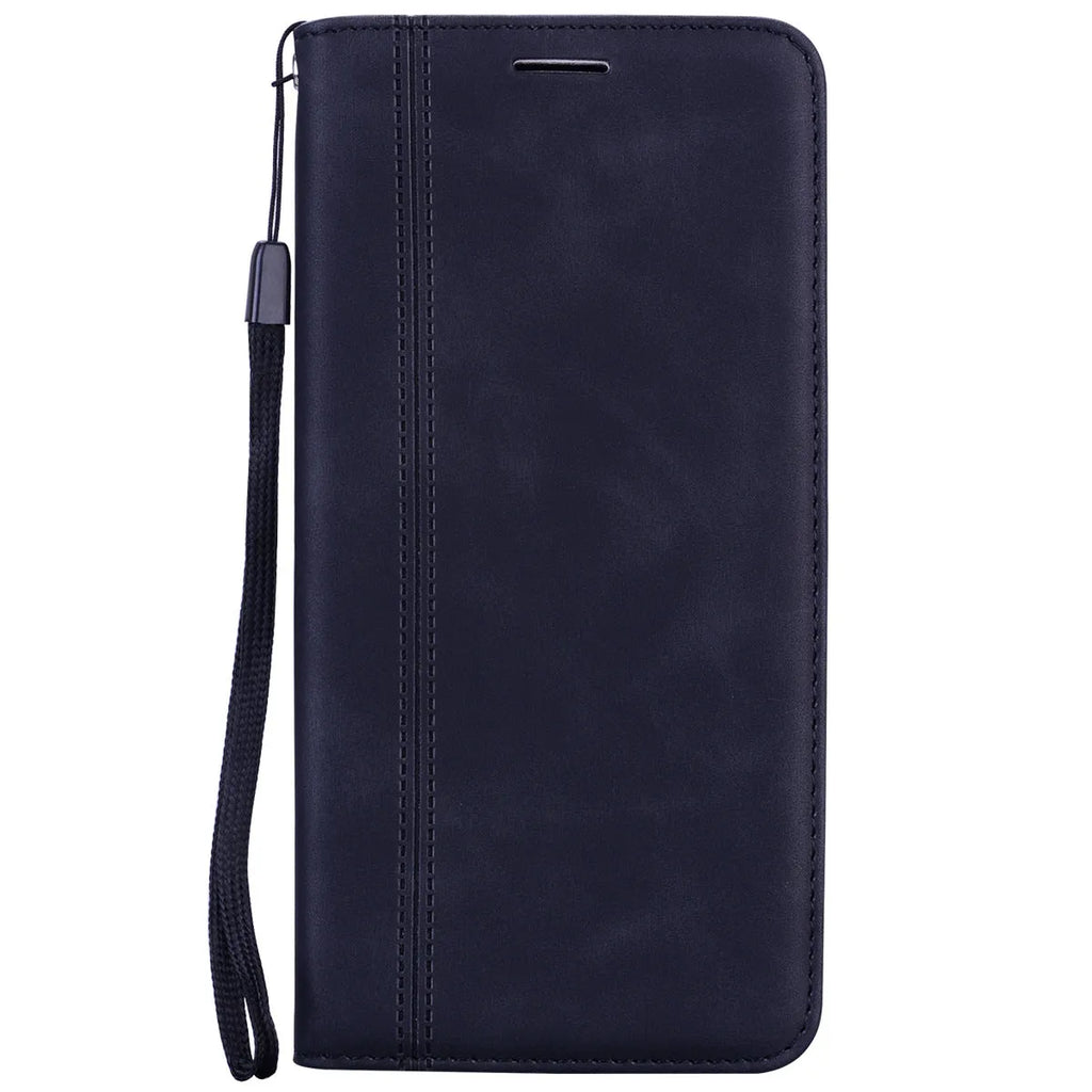 Business mobile phone leather case with suction frosted card flip, TPU PU, card insertion, in black red blue green brown