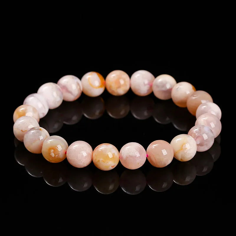 Natural cherry agate bracelet with geometric design and round elements in sweet style for women