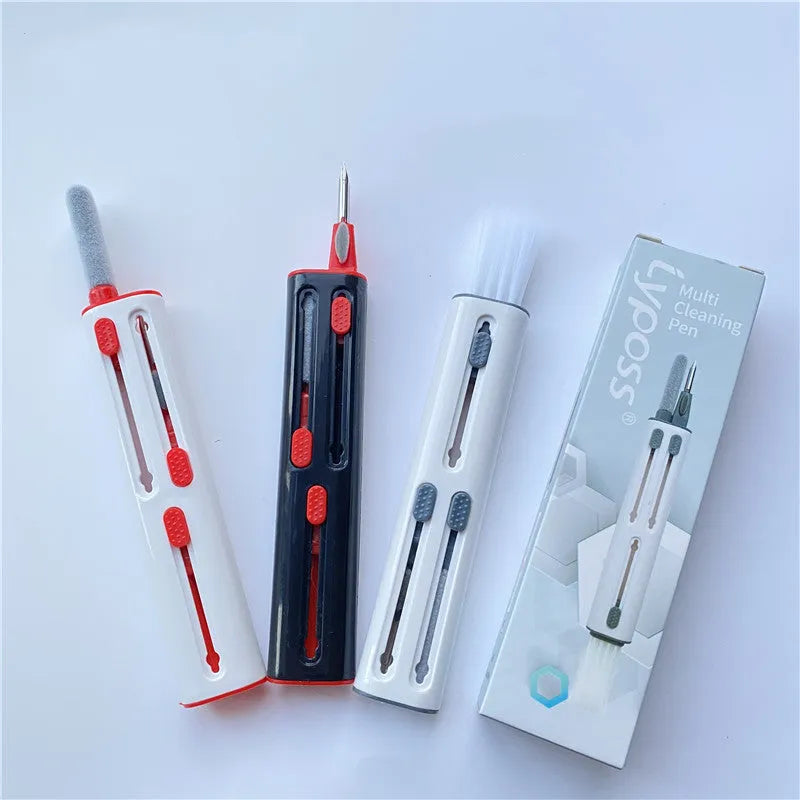White and red cleaning pen for AirPods Pro with metal pick, brush, and sponge heads.
