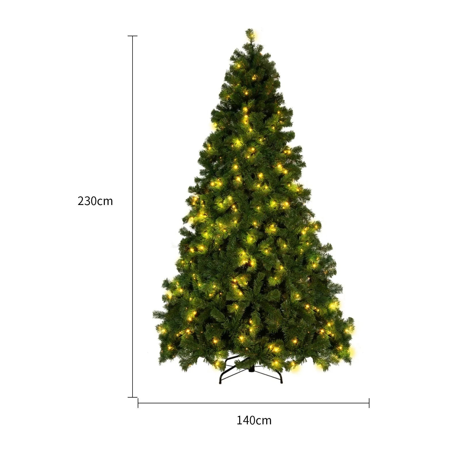 Green and white snow-dusted artificial PVC Christmas tree on a metal stand.