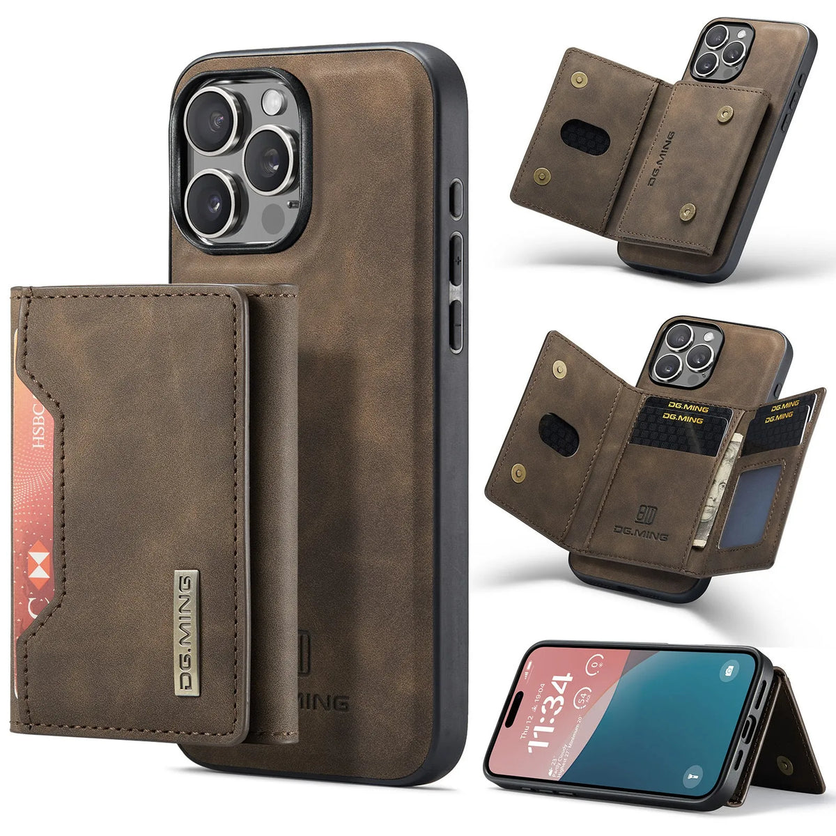 Magnetic card case in combination black with PU retro style and glass back for iPhone XR and iPhone 16 models