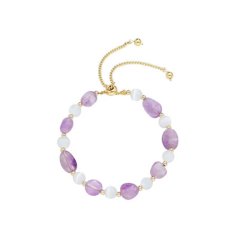 Women's polished crystal and opal natural stone bracelet in amethyst colour