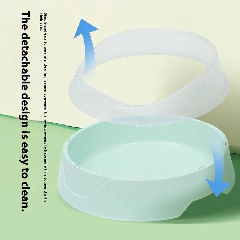 Round PP plastic cat litter box in mint green or soft fog pink colour, available in large and small sizes
