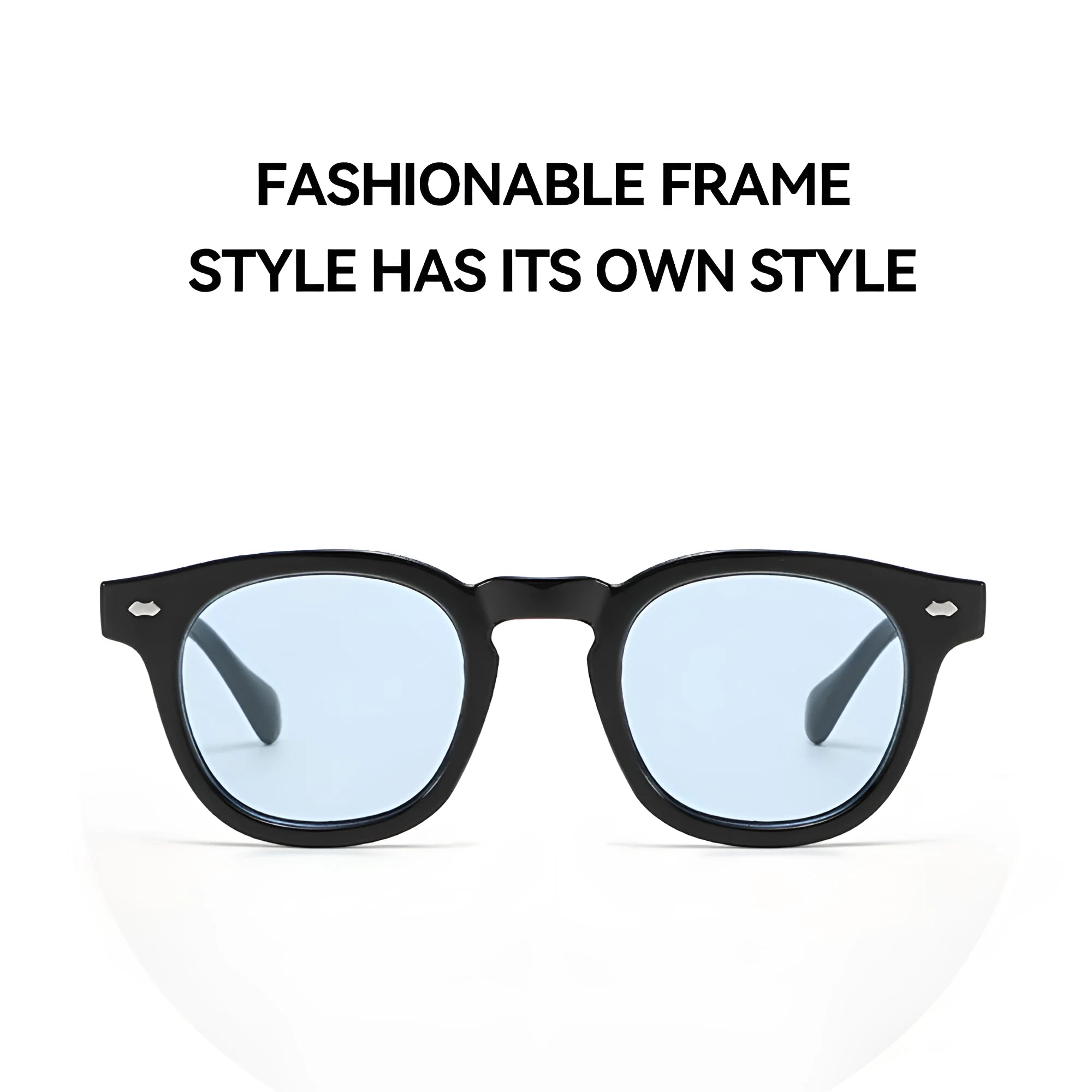 Round rim retro sunglasses with plastic frame and UV400 lenses in multiple colour options on a plain background