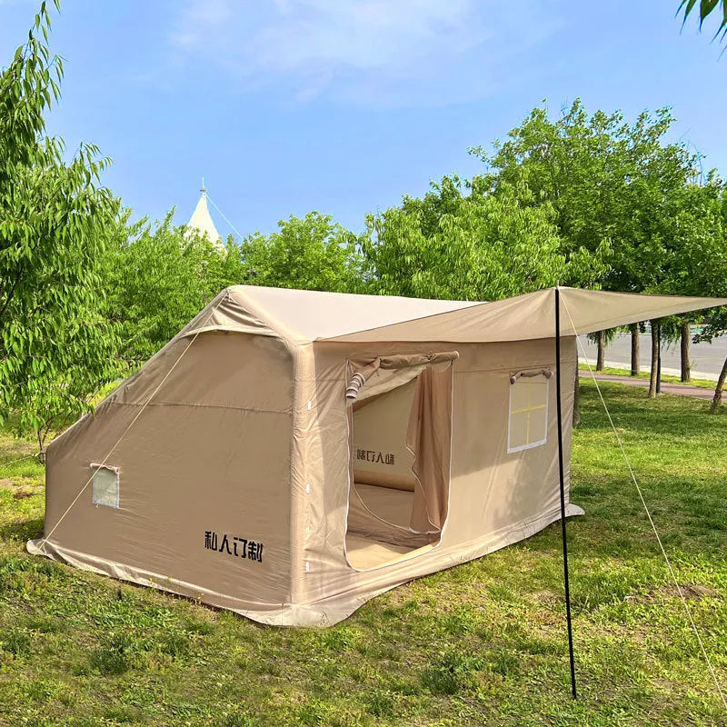 Inflatable camping tent with air column poles, double layer, 3-4 person, Oxford cloth or cotton