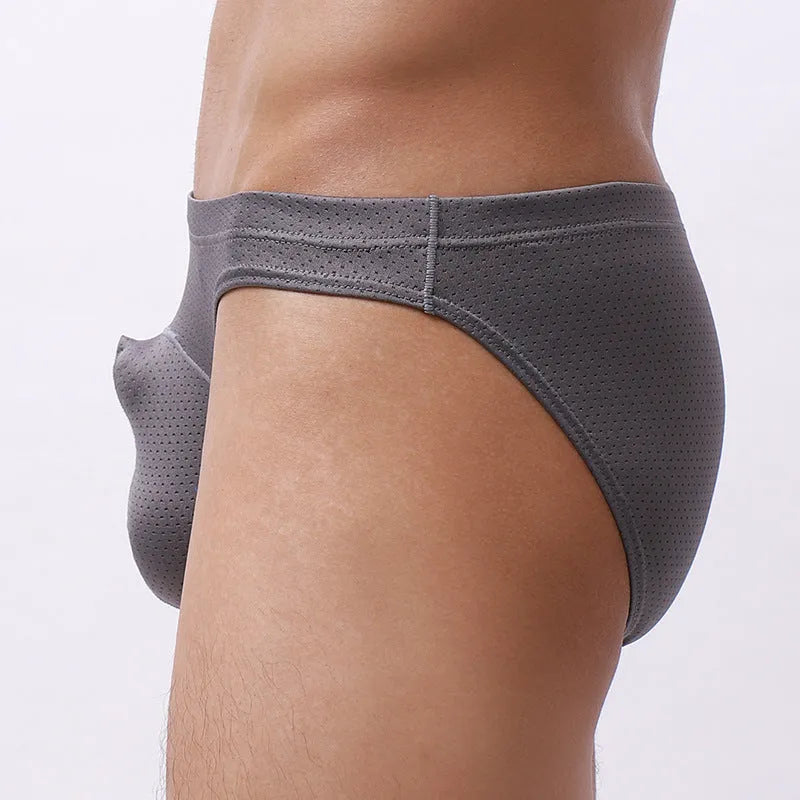 Men's loose fit transparent nylon underwear laid flat, showing the light blue colour option.