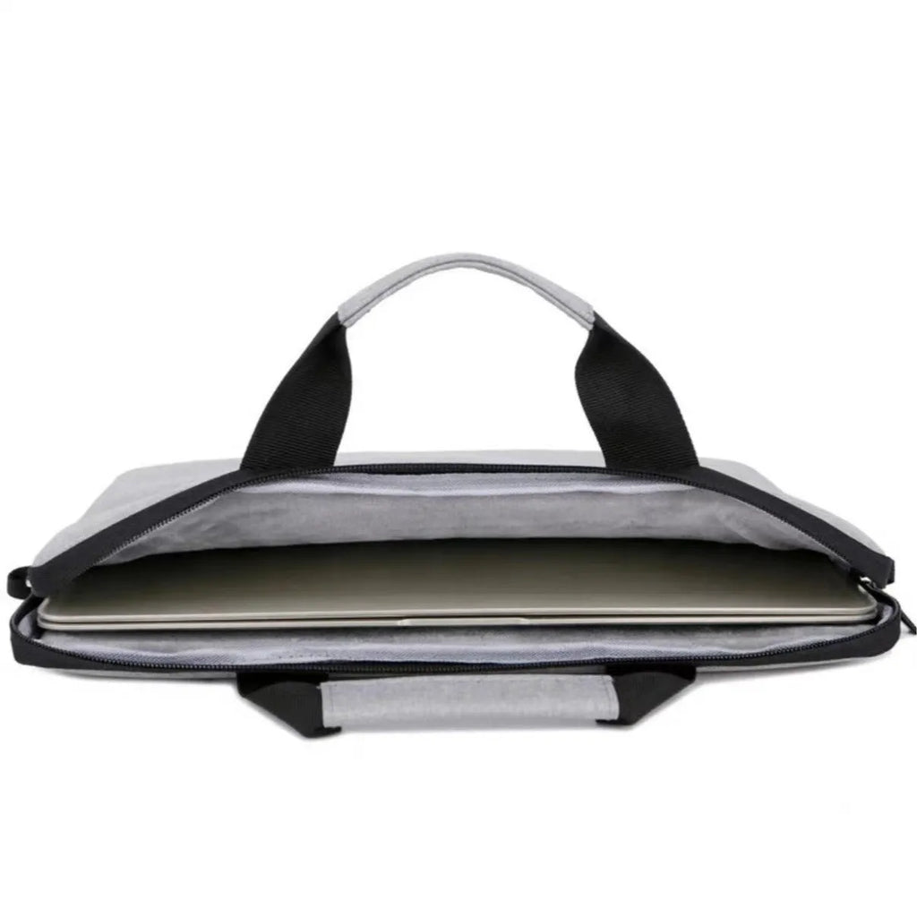 Grey lightweight men's laptop bag with Oxford cloth exterior and inner lining