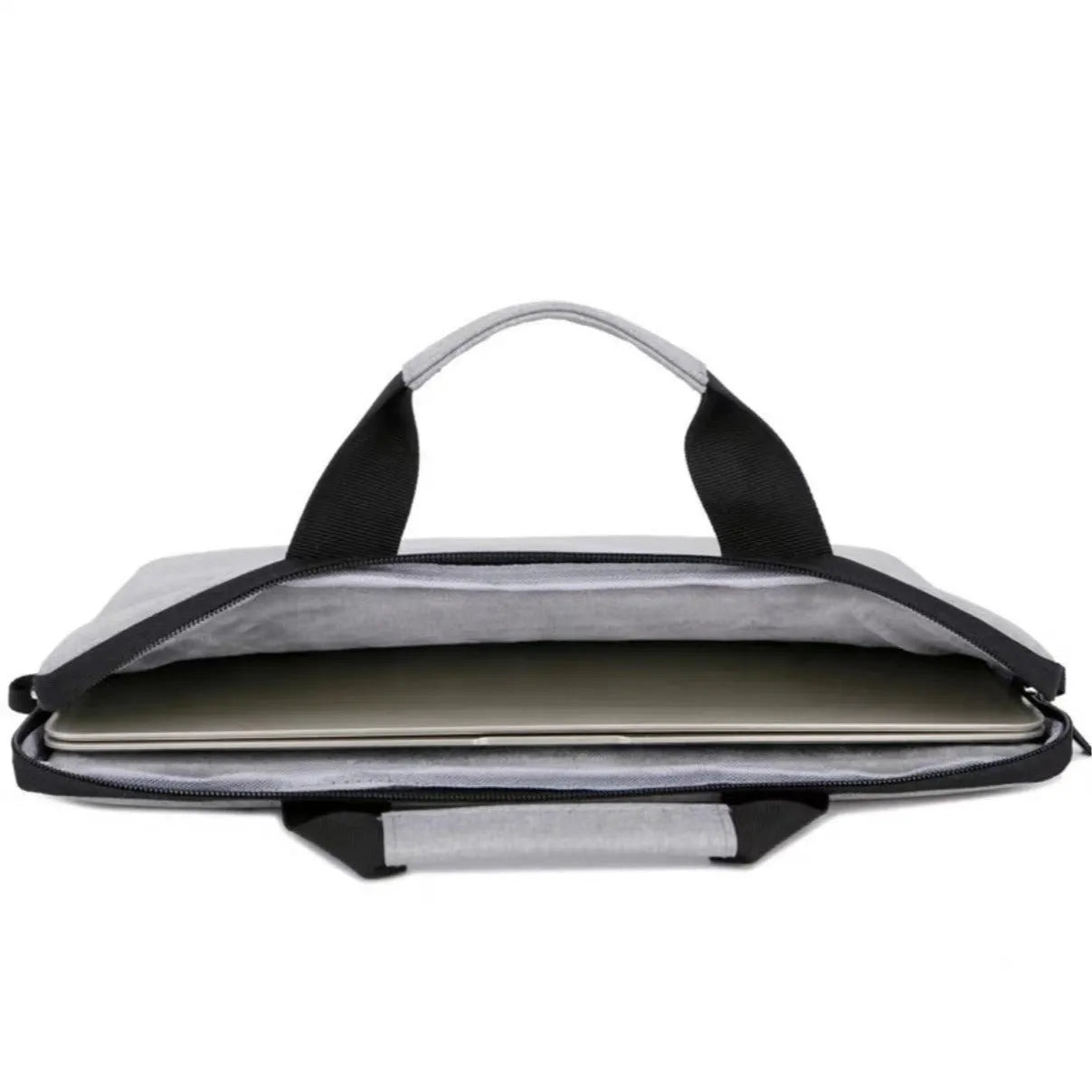 Grey lightweight men's laptop bag with Oxford cloth exterior and inner lining